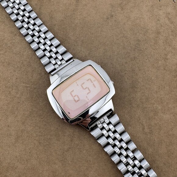 Vintage Fossil 2002 Stainless Steel Baby Blue Mineral Crystal - Picture 2 of 7